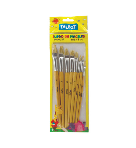 Pinceles, Cerda Planos, Pack x 8 Unds., Nro. 2, 3, 4, 5, 6, 8, 10, 12